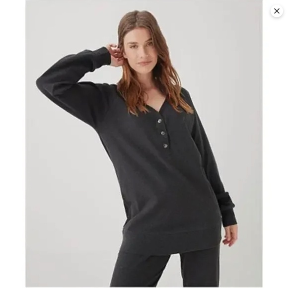Pact Organic Cotton Airplane Button Tunic L Henley Charcoal Minimalist Lounge - Picture 11 of 11